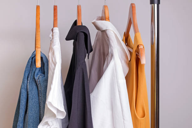 istock Woman minimalist wardrobe in white and denim 1163556709