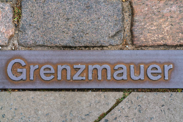 istock Metal plate on a walkway in Berlin indicating where the Berlin wall stood 1163558710