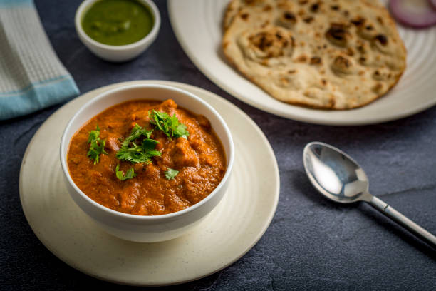 Boneless Butter Chicken and Chapati served for dinner