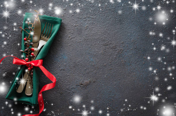 istock Christmas festive table setting with xmas decorations. Christmas background in rustic stile. 1163559684