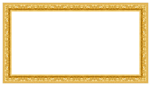 Gold picture frame isolated on white background stock photo