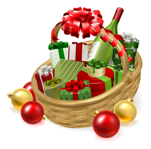 ilustraciones, imágenes clip art, dibujos animados e iconos de stock de cesta de regalo cesta de regalo cesta de cesta de - cesta de navidad