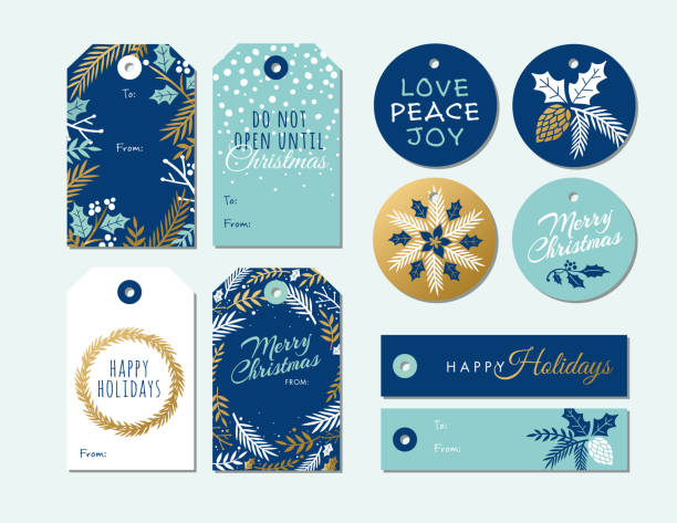 set tag natal dan liburan. - holiday badges ilustrasi stok