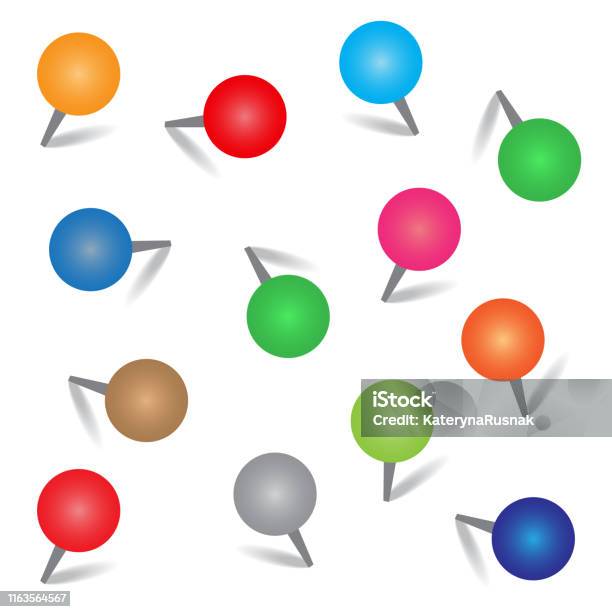 Pin Diffrent Color Set Of Push Pins In Different Colors With Shadow Vector Pins Collection ...