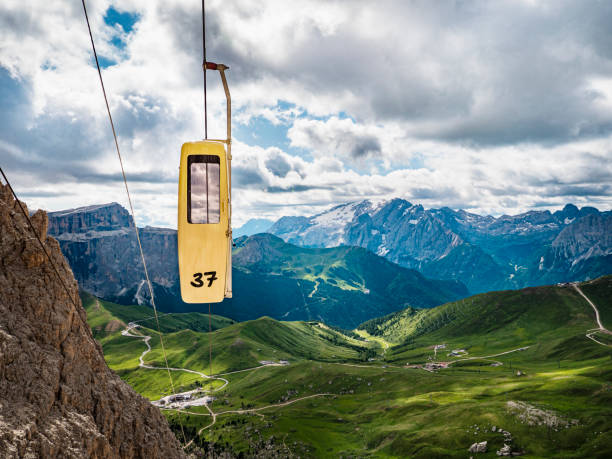 istock Cable car in the Dolomites at Sella Pass Italy 1163564712