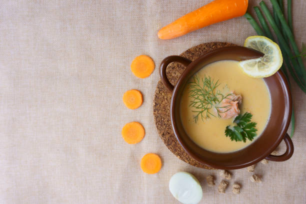 istock cream salmon soup with cream 1163564804