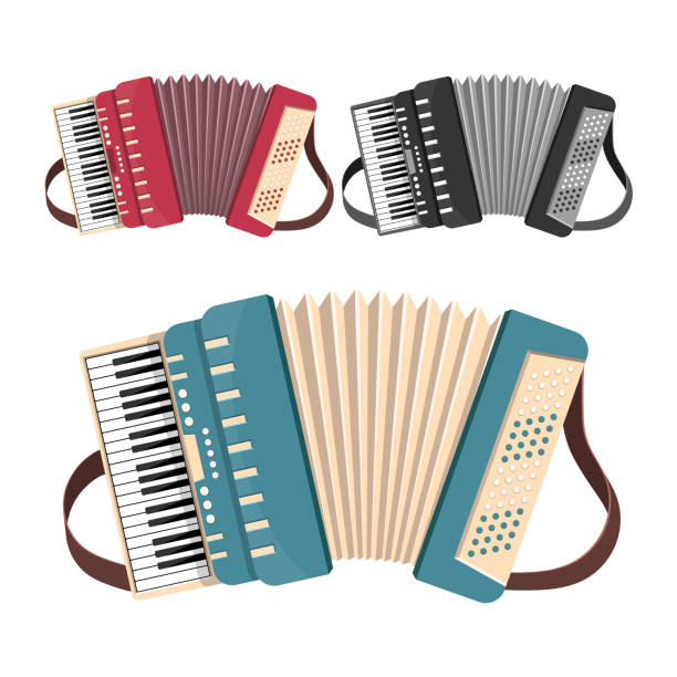ilustrações, clipart, desenhos animados e ícones de ilustração do projeto do vetor do acordeão isolada no fundo branco - accordion harmonica musical instrument isolated