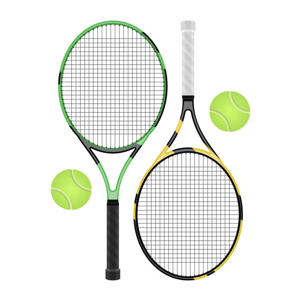 ilustrações, clipart, desenhos animados e ícones de raquete de tênis ilustração do projeto do vetor isolada no fundo branco - tennis racket ball isolated