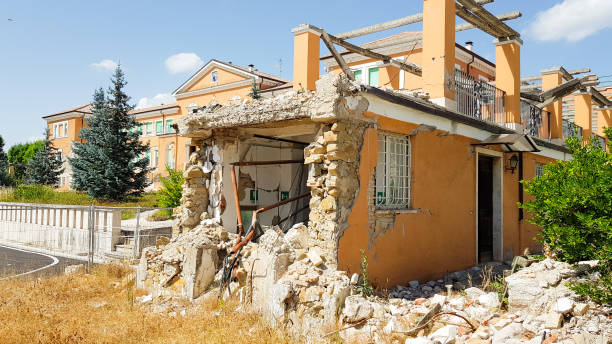 The village of Amatrice and the damage caused by the earthquake. Apennines, Lazio, Italy stock photo