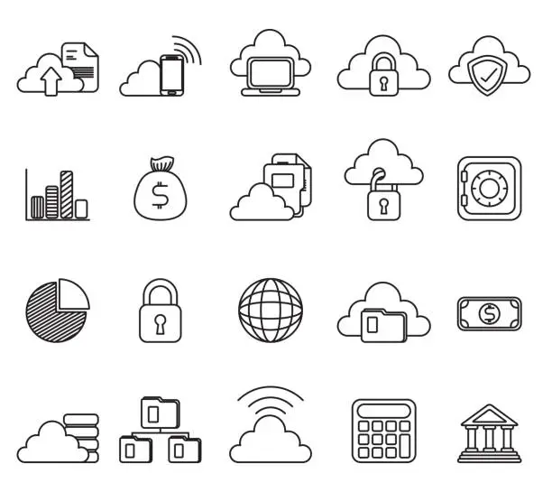 Vector illustration of bundle of business monochrome set icons