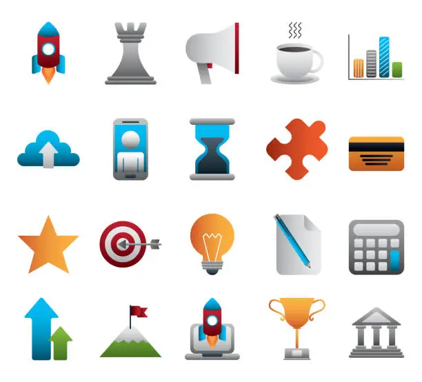 Vector illustration of bundle of business colorful set icons