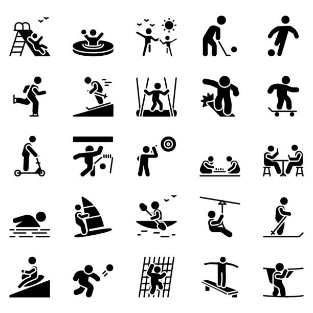 ilustrações, clipart, desenhos animados e ícones de conjunto de ícones sólidos de atividades recreativas - esporte de inverno