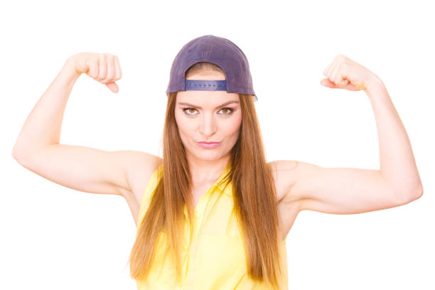 istock Woman casual style showing off muscles biceps 1163573322