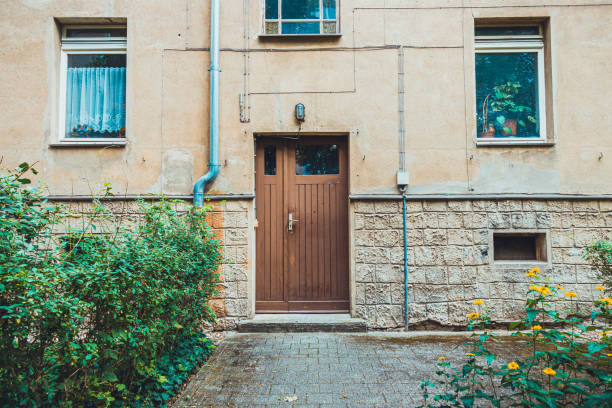Exterior old building with an closed doorway