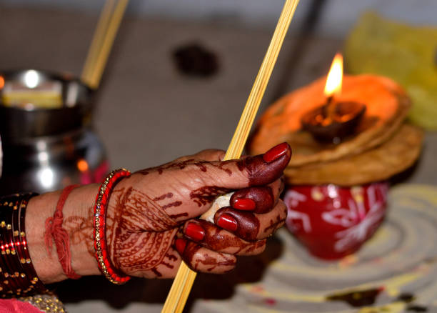 istock Indian women doing karwachauth pooja in traditional way 1163575244