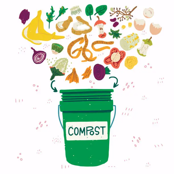 Vector illustration of Compost bin with food scraps illustration