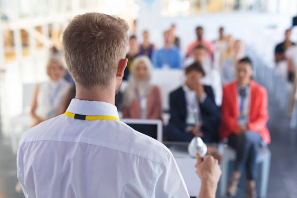 istock Male speaker speaks in a business seminar 1163576108