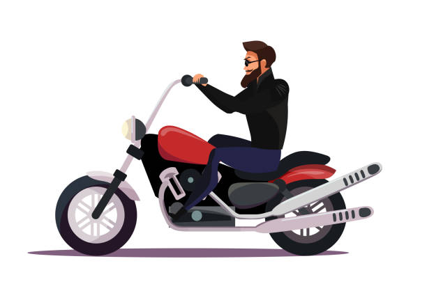 illustrazioni stock, clip art, cartoni animati e icone di tendenza di biker su moto piatta illustrazione vettoriale - motorcycle biker sport city