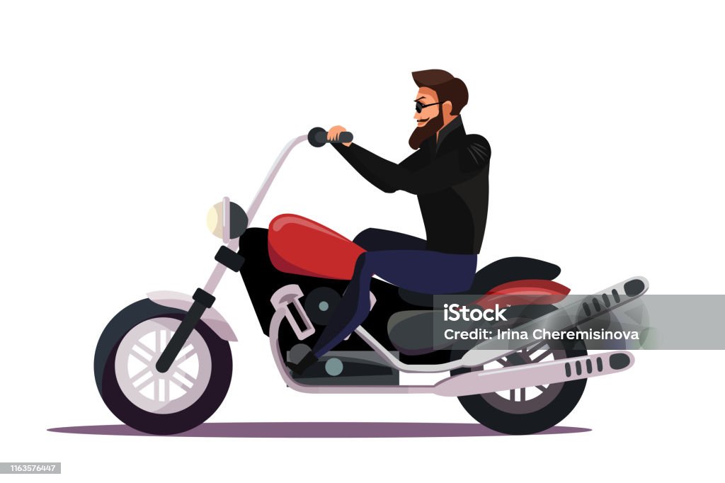Biker On Motorcycle Flat Vector Illustration Stock Illustration - Download  Image Now - Motorcycle, Biker, Men - iStock