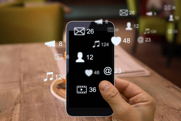 istock Social media marketing network connection mobile phone app 1163581098
