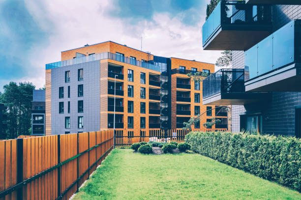 istock Fence at modern architectural residential buildings quarter 1163582818