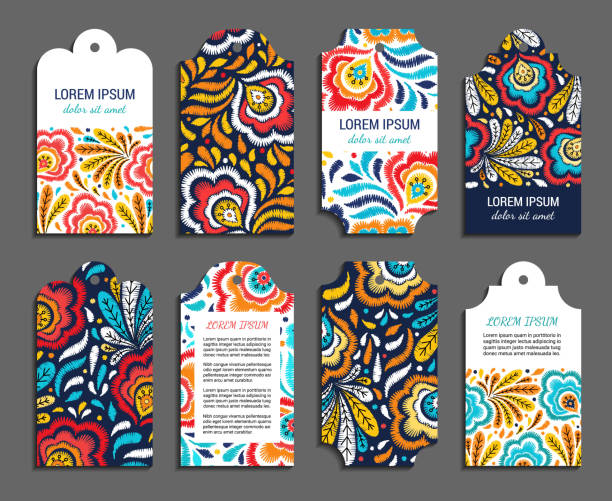 цветочный набор тегов - russian culture ornate pattern vector stock illustrations
