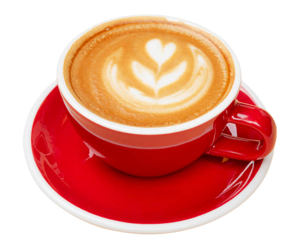 istock Red cup with cappuccino isolated on white background with clipping path 1163584863