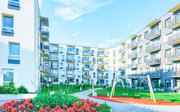 istock EU New apartment buildings with flowerpot 1163587022
