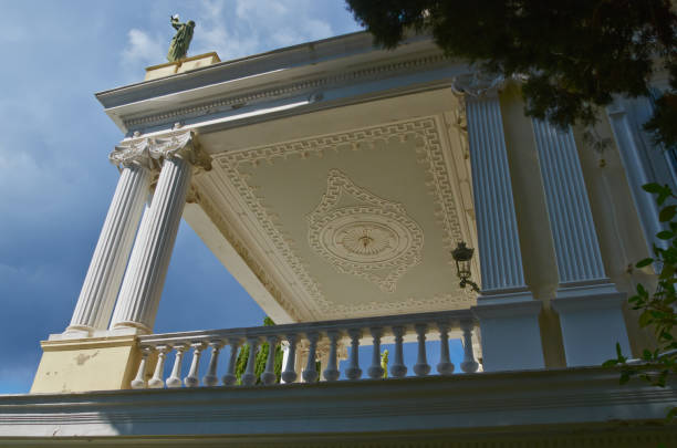 Balcony on right side of the Achilleon Museum Corfu, Greece - September, 25, 2016, Balcony on right side of the Achilleon Museum corfu holiday palace stock pictures, royalty-free photos & images