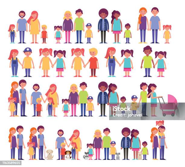 Group Of Family Members Characters Stock Illustration - Download Image Now - Family, Variation, Diversity