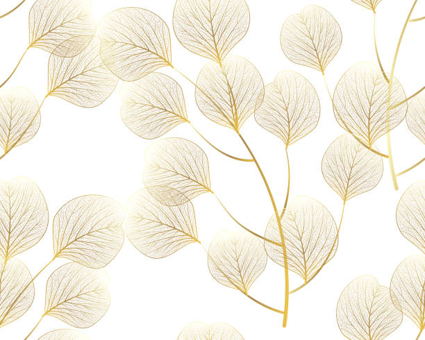 nahtloses muster mit eukalyptusblättern - gold leaf stock-grafiken, -clipart, -cartoons und -symbole