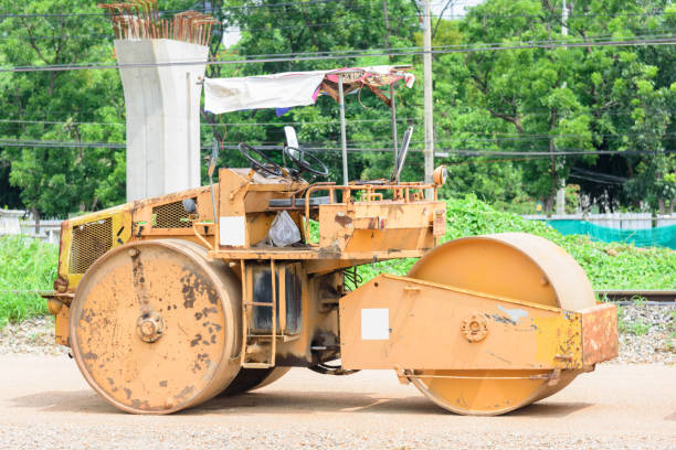 istock Old Road roller on the street 1163591536