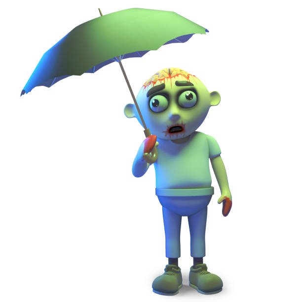 It never rains it pours on poor zombie monster with umbrella, 3d illustration