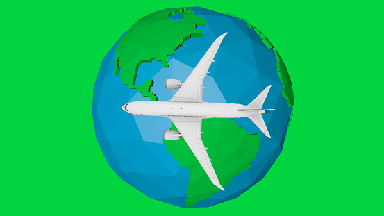 Earth concept travel by plane abstract background. 3d illustration.