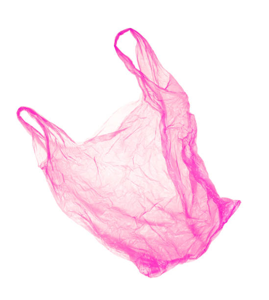 istock Red-pink plastic bag on white background. Isolated 1163599916