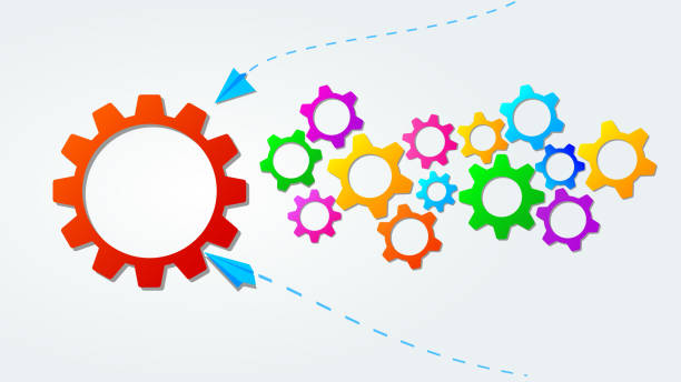 istock Teamwork concept with colorful gears or cogwheel icons. Business strategy, leadership. Idea of partnership and collaboration. Flat banner design for development, team work, project management 1163600967