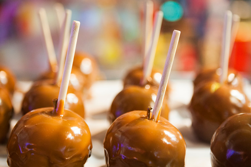 Close up of taffy candy apples.