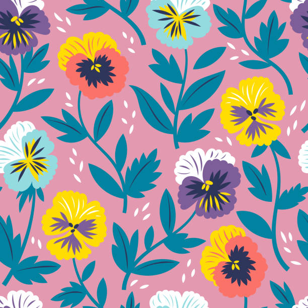 Vector pattern Vector seamless pattern with pansies in trendy colors. Beautiful for textile pansy stock illustrations