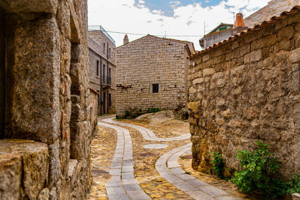 Alley in the town of Aggius (Sassari, Sardinia, Italy). stock photo
