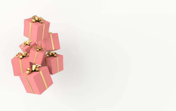 istock 3d rendering of realistic pink gift box with golden ribbon bow on white background. Empty space for party, promotion social media banners, posters. 1163610268