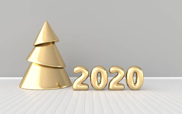 istock New year 2020 celebration interior background. Golden numerals 2020 and xmas tree. Realistic illustration for New Year's and Christmas banners. 3d render 1163610273