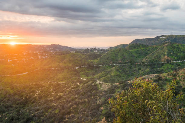 istock Beautiful sunset over Los Angeles and Hollywood Hills 1163620437