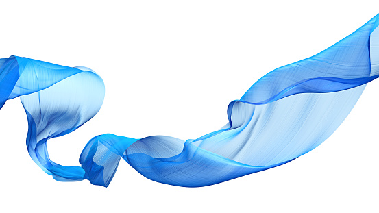 Fabric fluttering in the wind on a white background
