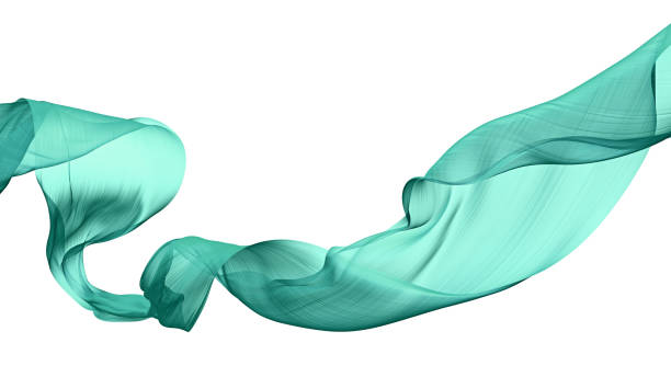 Flowing transparent Cloth Wave, green Waving Silk Flying Textile, 3d illustration Fabric fluttering in the wind on a white background veil photos stock pictures, royalty-free photos & images