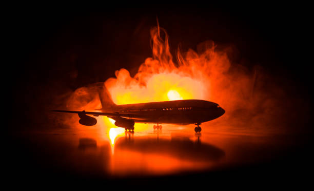 istock Artwork decoration. White passenger plane ready to taking off from airport runway. Silhouette of Aircraft during night time. 1163626587
