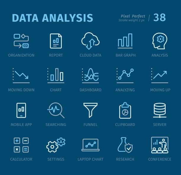 datenanalyse - gliederungssymbole mit beschriftungen - identification chart stock-grafiken, -clipart, -cartoons und -symbole