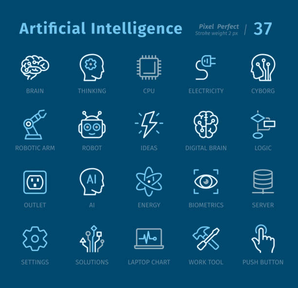 искусственный интеллект - контурные иконки с субтитрами - cpu socket stock illustrations