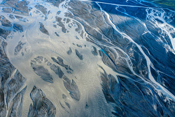 istock Aerial drone view of a huge riverbed, Iceland 1163633022