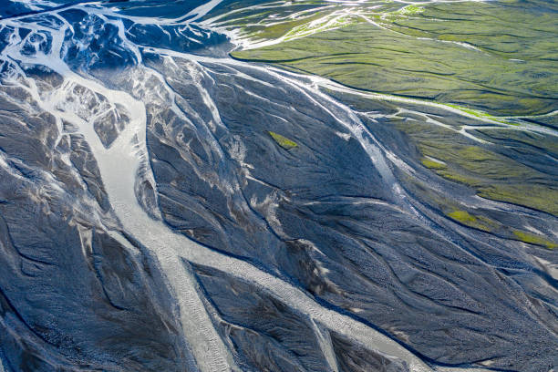 istock Aerial drone view of a huge riverbed, Iceland 1163633023