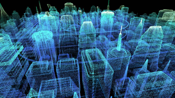 istock Holographic Digital Matrix Cyber City 1163634285